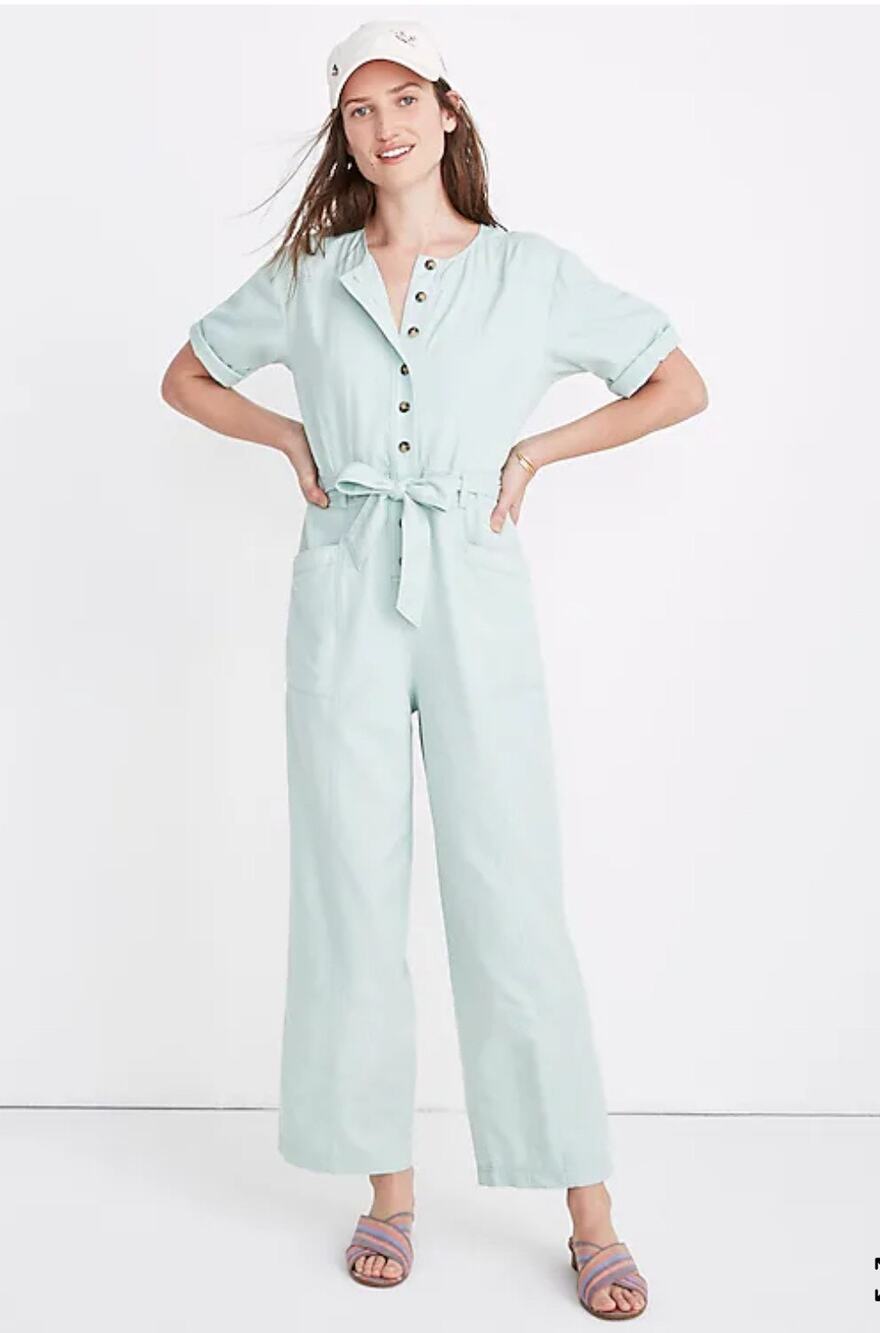 Madewell Mint Green Top-Stitched Coverall Jumpsuit Romper WMNS 8 Button Up